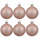 Kaemingk blush pink enamel mouthblown glass Christmas baubles, 8 cm, pack of 6 with silver caps, soft pastel holiday ornaments