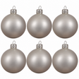 Set of six Kaemingk silver glass Christmas baubles, 6 cm, with frosted finish and elegant silver caps, ideal for holiday decor.