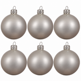 Set of six Kaemingk silver glass Christmas baubles, 6 cm, with frosted finish and elegant silver caps, ideal for holiday decor.