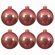 Kaemingk pink velvet enamel mouthblown glass Christmas baubles, 6cm, pack of 6 with gold caps, pastel tree decorations.