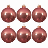 Kaemingk pink velvet enamel mouthblown glass Christmas baubles, 6cm, pack of 6 with gold caps, pastel tree decorations.