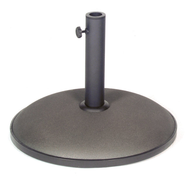 Round grey concrete Kettler parasol base, 15kg, made of iron, designed for outdoor umbrellas and patio furniture.