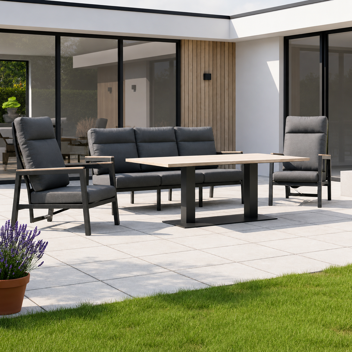 Kettler Tudor 3 Seat Sofa With 2 Reclining Chairs, Bench & 140x80cm Table