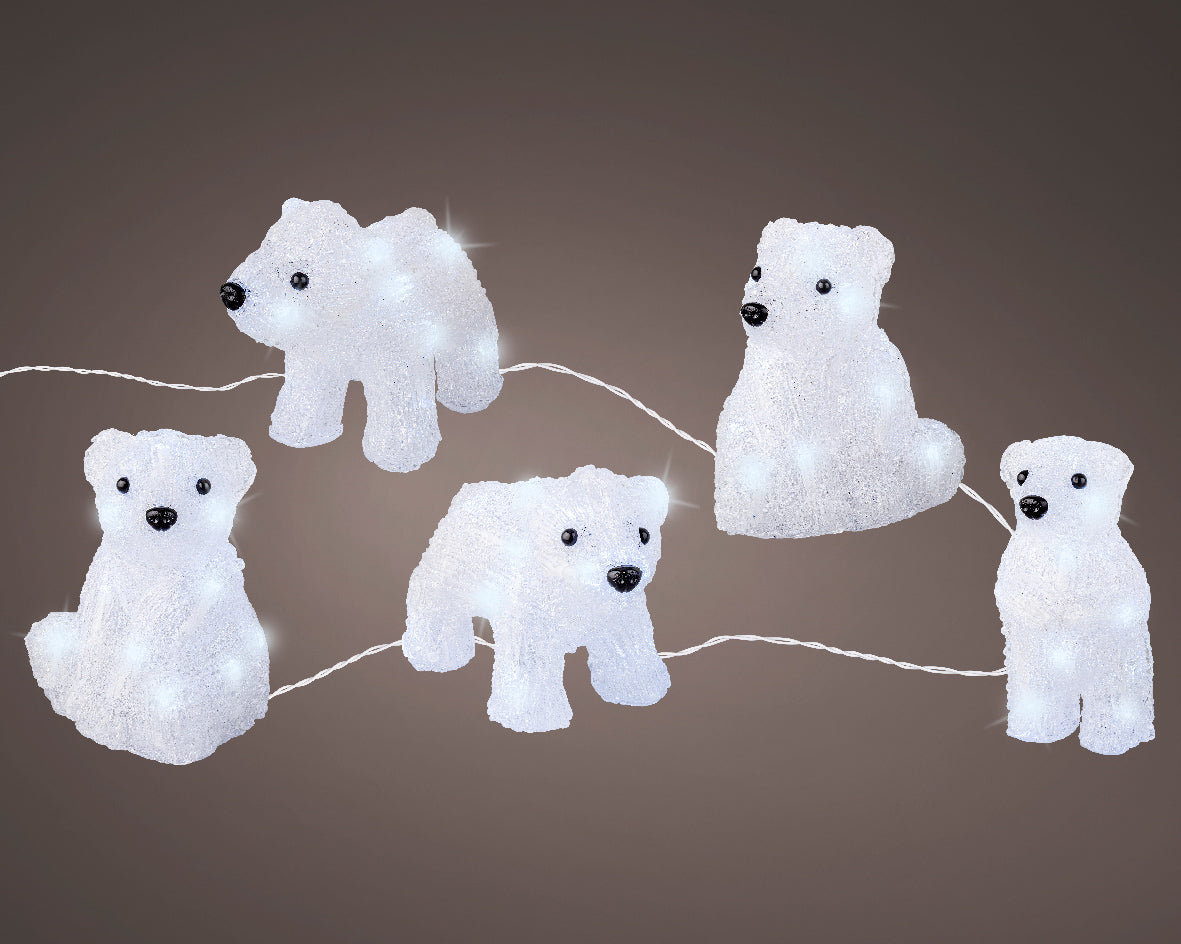 Acrylic Cool White LED Battery Operated Outdoor Polar Bears 5pcs by Lumineo