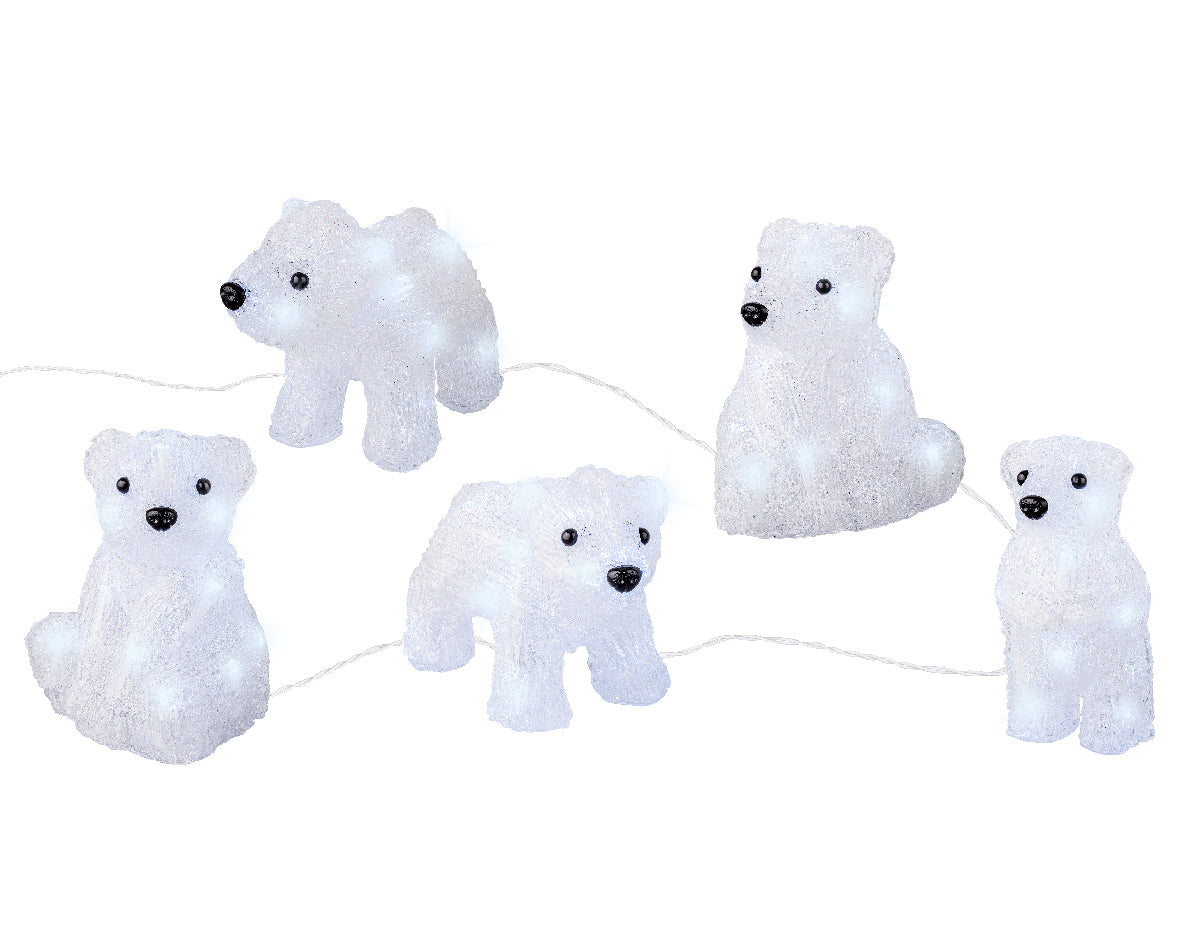 Acrylic Cool White LED Battery Operated Outdoor Polar Bears 5pcs by Lumineo