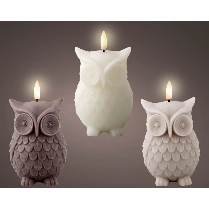 14cm LED Wick Owl Candle Assorted Colours by Kaemingk