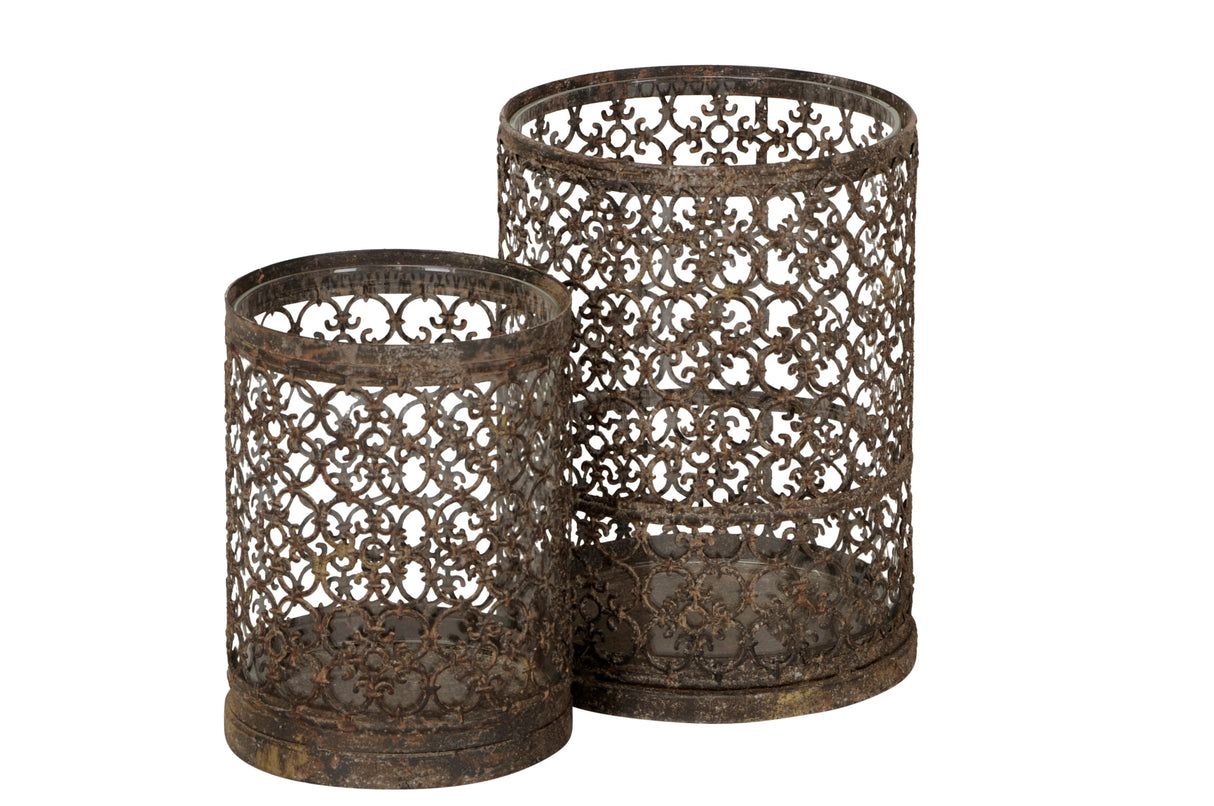 Large Iron Dark Brown Hurricane Lamp