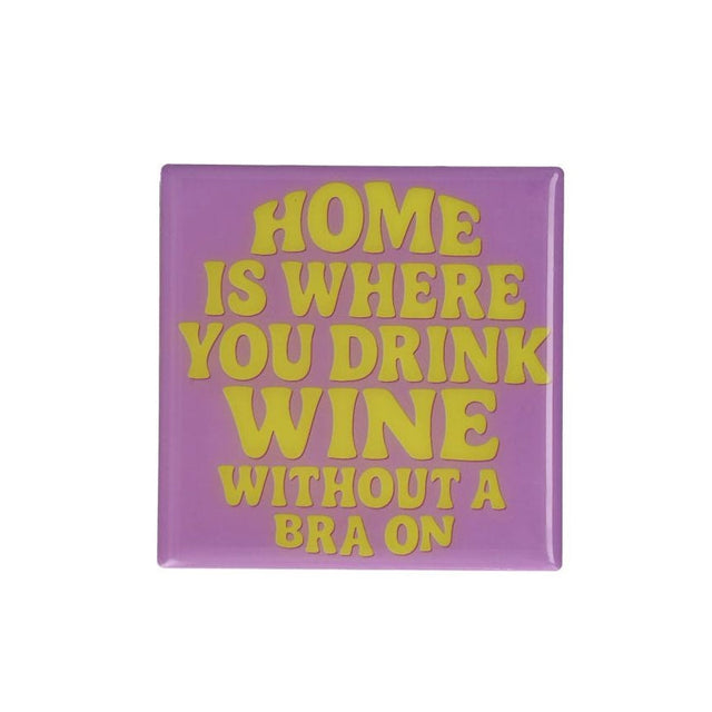 Love Tiles terracotta coaster with purple home slogan design by GiftCompany, featuring a decorative love-themed pattern.