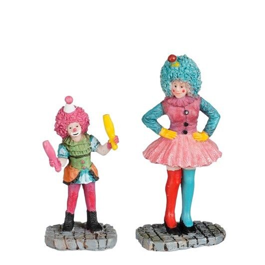 Luville Carnival Clown Figurines Set of 2 Miniature Village Figures