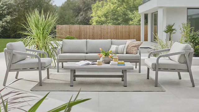 Kettler Trento 5-seat rope lounge set with metal frame and cushions, outdoor furniture for patio or garden relaxation.