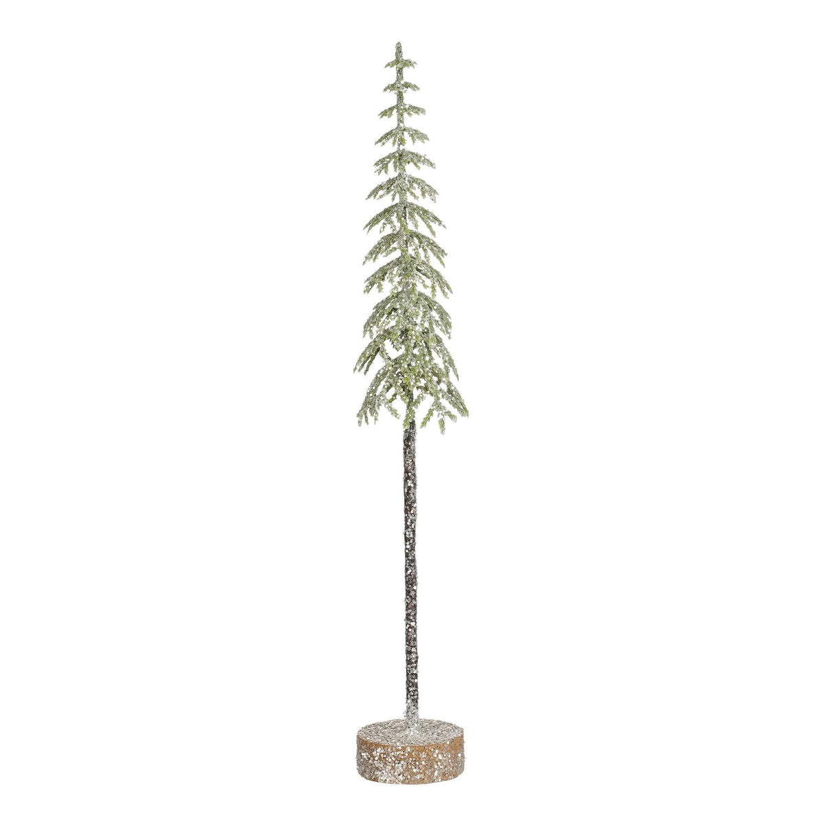 Mica Decorations Beige Frosted & Glittered Christmas Tree (H36 × D7 cm) – Slim Tabletop Snowy Tree Ornament with Wooden Base