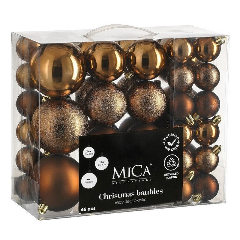 Mica Decorations Brown Shatterproof Christmas Baubles (Set of 46) – Child-Safe Recycled Plastic Tree Ornaments in Assorted Sizes (4 cm, 6 cm & 8 cm)