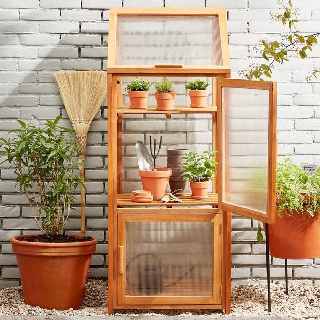 Mica Decorations Caminia Wooden Greenhouse Large – Mahogany Wood