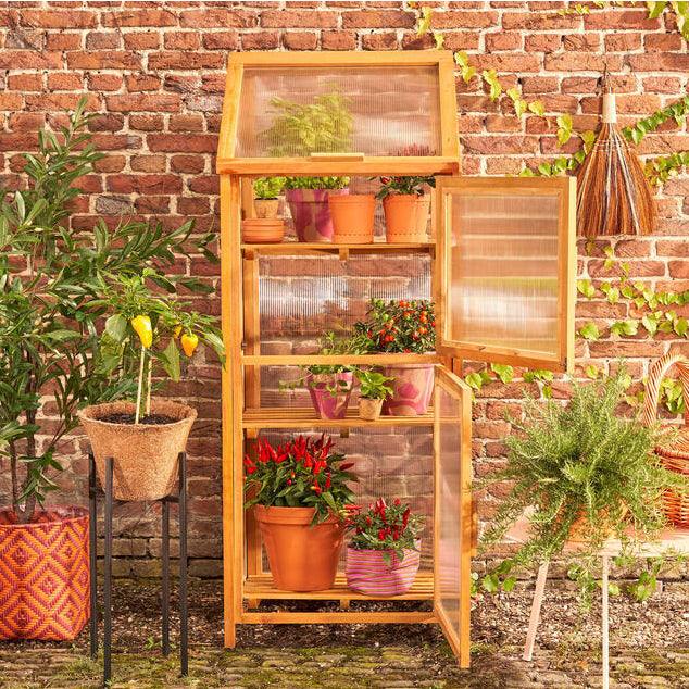 Mica Decorations Caminia Wooden Greenhouse Large – Mahogany Wood
