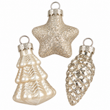 Set of 14 cream glass Christmas ornaments by Edelman, elegant baubles with mica decorations, H6.5 × D9 cm, festive holiday decor