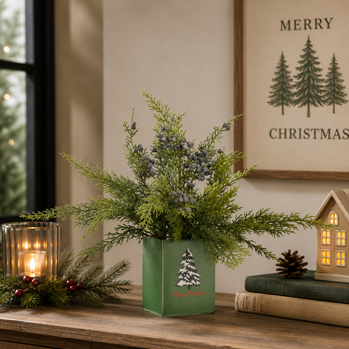 Mica Decorations Artificial Cypress in Green Pot – H30 x Ø25 cm – Seasonal Christmas Decoration