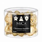 Mica Decorations Gold Glass Christmas Tree Ornaments (Pack of 14) – Boxed Matte, Glossy & Glitter Textured Glass Set