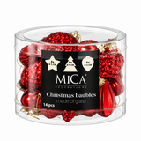 Mica Decorations Red Glass Christmas Tree Ornaments (Pack of 14) – Boxed Matte, Glossy & Glitter Textured Glass Set