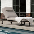 4 Seasons Outdoor Milano Terre sunbed in latte with cushion and headrest, metal outdoor furniture for relaxing in the sun.