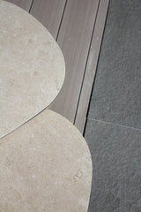 Set of two Monroe coffee tables in metal with 4 Seasons Outdoor Olivia modular lounge furniture, featuring 65x32cm and 80x27cm tables.