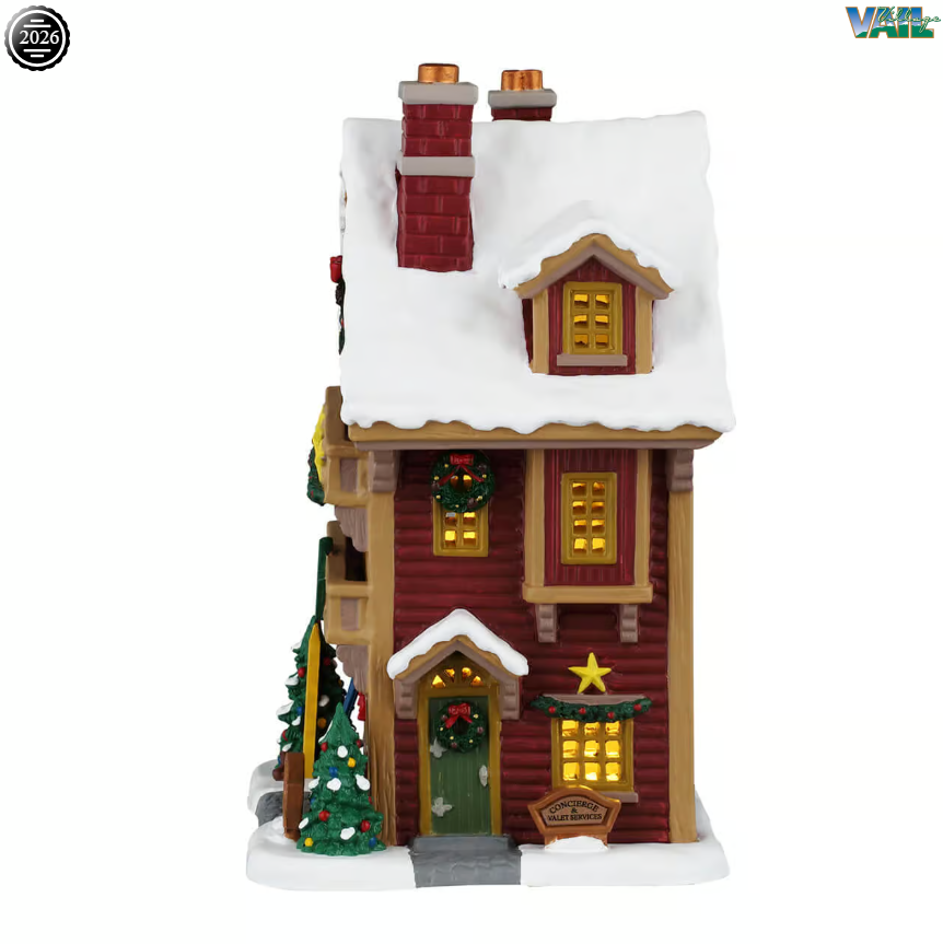 Lemax Mountain View Hotel illuminated building from Christmas village collection, detailed miniature holiday scene with festive lights