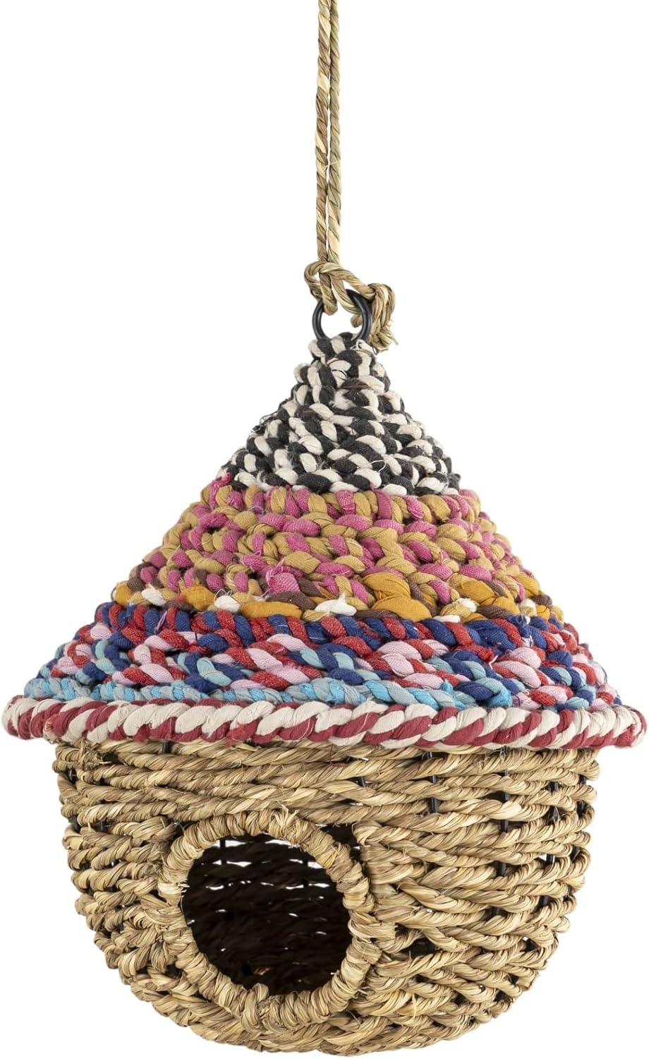 Munja & Reclaimed Sari Fabric Bird House with Round Roof