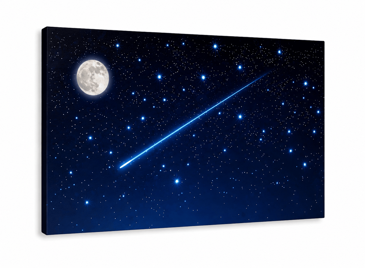 My Village Lighted Canvas Backdrop – Falling Star with Moon (76 × 56 cm) | MYCL07