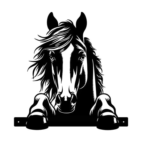 Metal peeking horse farmyard silhouette garden decor by Primus, outdoor metal ornament featuring a horse figure for garden decoration.