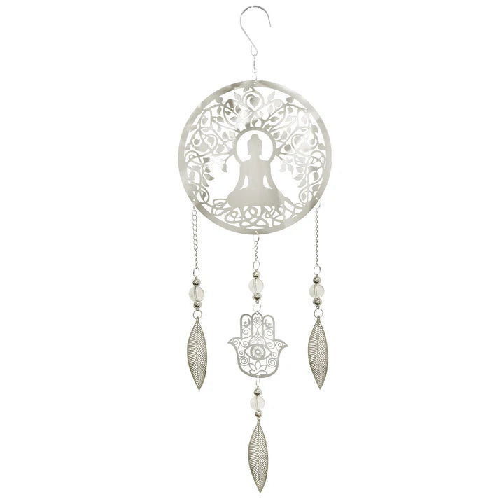 Buddha Stainless Steel Hanging Dreamcatcher by Primus - Mill Race Garden Centre