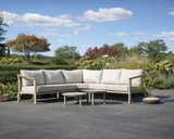 4 Seasons Outdoor Olivia modular lounge set with Monroe coffee tables, featuring metal construction and comfortable cushions.