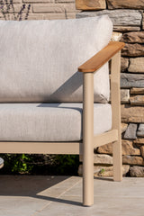 4 Seasons Outdoor Olivia modular lounge set with metal frame and Monroe coffee tables, outdoor furniture for relaxing patio spaces.