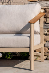 4 Seasons Outdoor Olivia lounge set with metal frame, includes Vic coffee table and footstool, outdoor furniture for relaxing outdoor spaces.