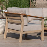 4 Seasons Outdoor Olivia lounge set with metal coffee table and footstool, featuring cushioned seating and stylish outdoor furniture.