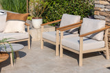 4 Seasons Outdoor Olivia lounge set with Vic coffee table and footstool, outdoor metal furniture for relaxing outdoor spaces.