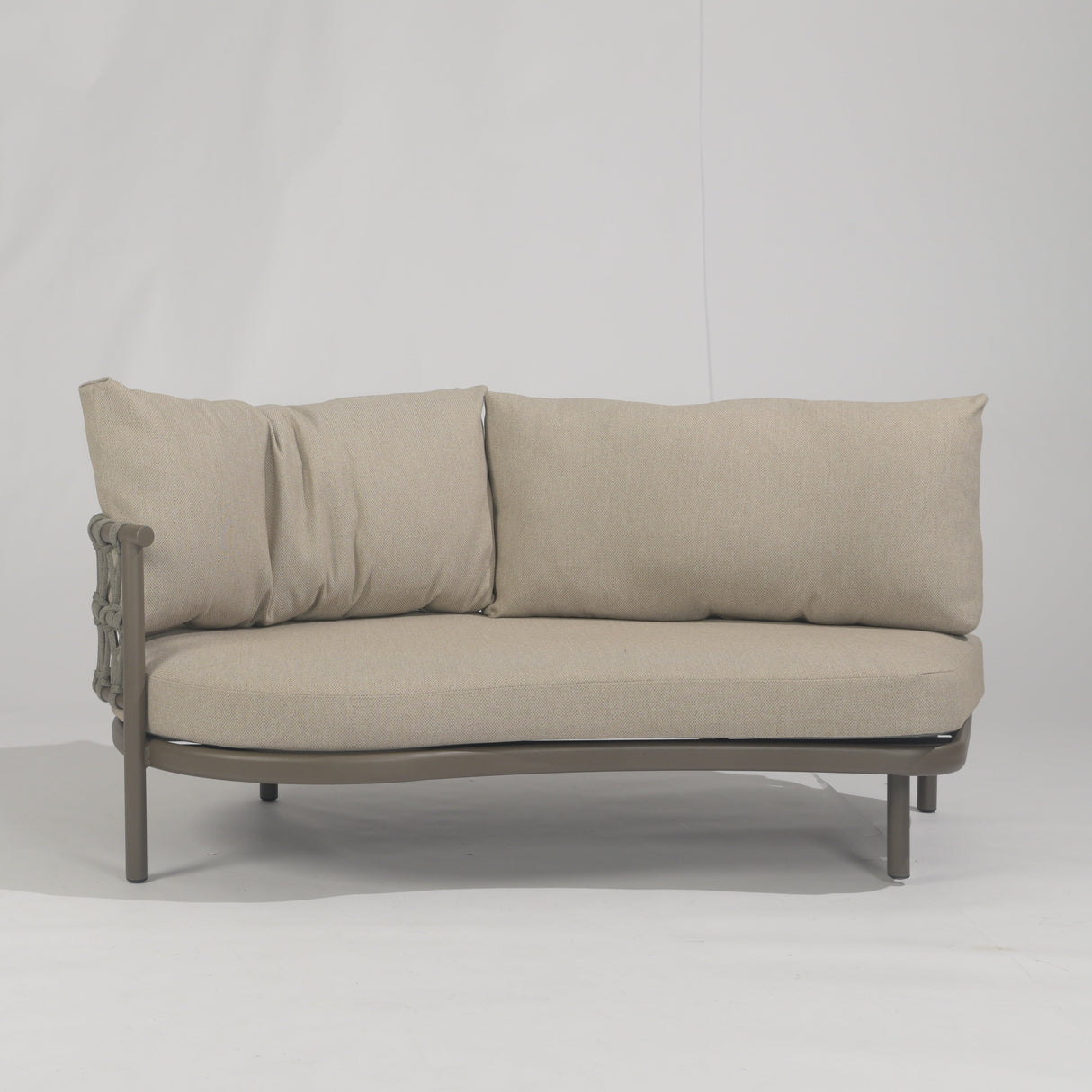 4 Seasons Outdoor Piacenza 2-seater right arm lounge in Terre with Monroe coffee tables, modern outdoor metal furniture set.