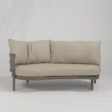 4 Seasons Outdoor Piacenza 2-seater right arm lounge in Terre with Monroe coffee tables, modern outdoor metal furniture set.