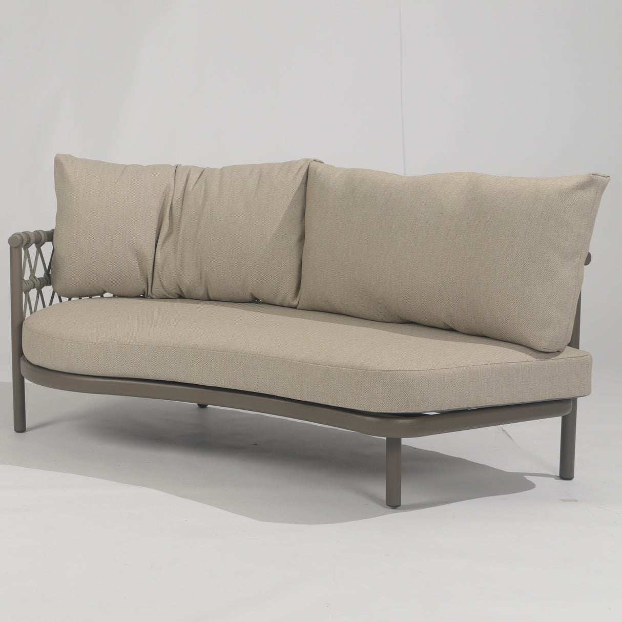 4 Seasons Outdoor Piacenza 2-seater right arm modular lounge set with Terre finish, paired with Monroe coffee tables, outdoor furniture.