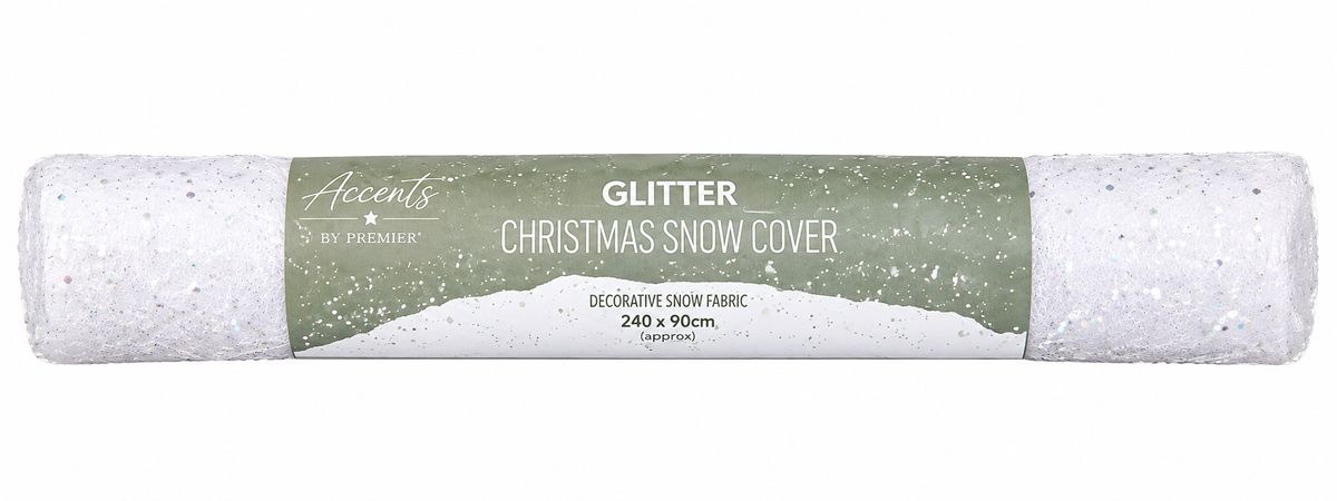 Premier 2.4m x 90cm Snow White with Glitter Christmas Cover – Sparkling Polyester Snow Blanket