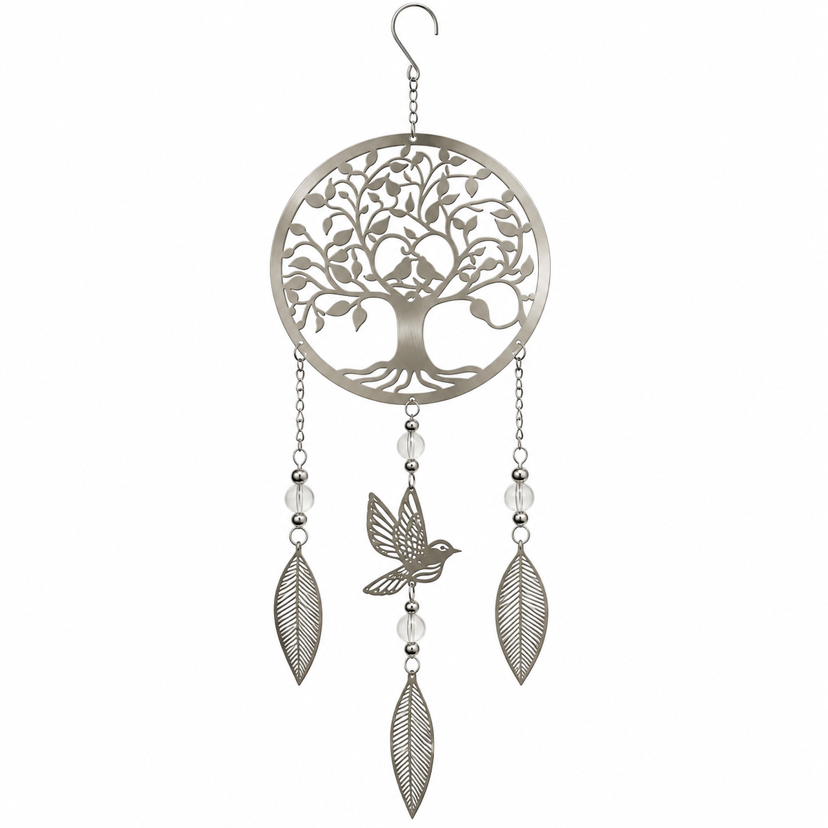 Primus Tree Stainless Steel Hanging Dreamcatcher – Powder-Coated Metal Garden Art (59 cm × 18 cm)