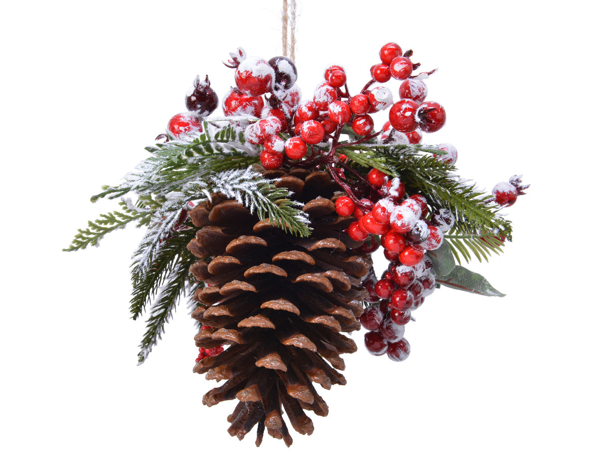 Snowy Pinecone and Berry Hanging Christmas Tree Decoration by Kaemingk