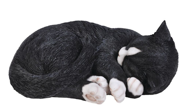 Real Life Sleeping Cat Black / White Ornament Size B by Vivid Arts - Mill Race Garden Centre