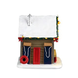 Lemax Slopeside Sled Rental Christmas Village table accent with miniature sled and snow scene for holiday decor.