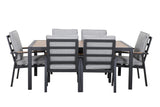 Hartman Sonas 6-seat rectangular aluminum garden dining set with matching chairs and a sturdy table, outdoor metal furniture for dining.