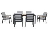 Hartman Sonas 6-seat rectangular dining set with aluminium frame and wooden tabletop, outdoor garden furniture for dining.