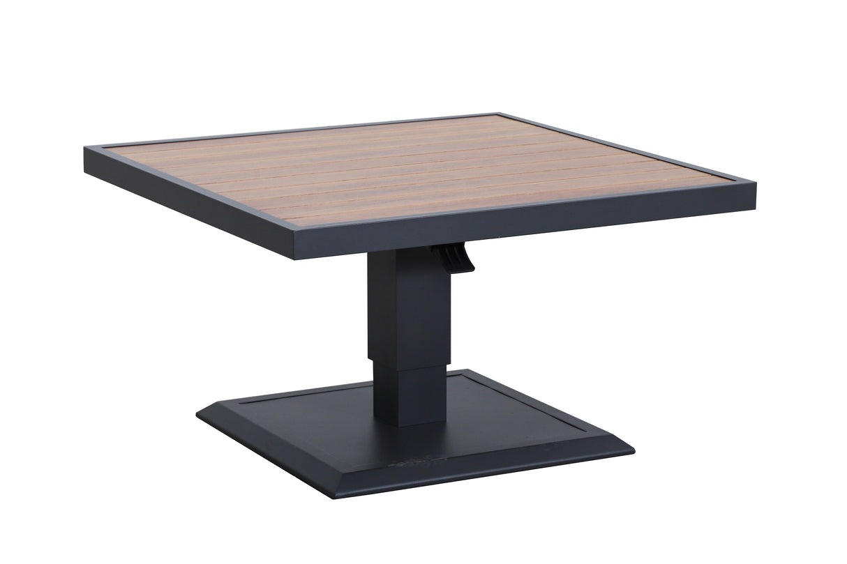 Hartman Sonas square aluminium outdoor dining set with adjustable table, featuring modern garden furniture for casual outdoor use.