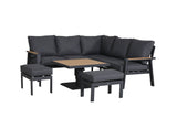 Hartman Sonas grey square casual dining set with metal garden furniture, includes lounge chairs and adjustable table.