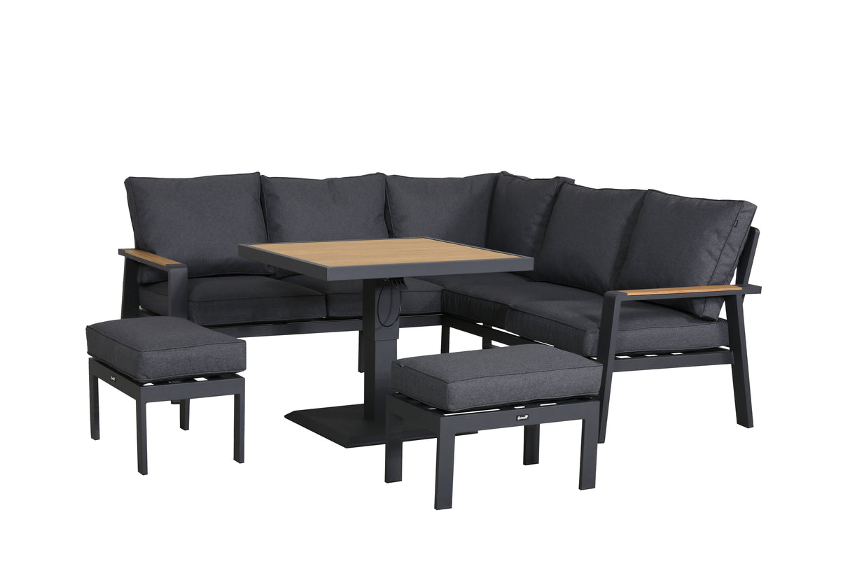 Hartman Sonas Grey Square Casual Dining Set with aluminium frame and adjustable table for outdoor garden seating.