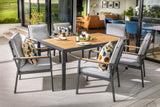 Hartman Sonas 6-seat rectangular aluminum garden dining set with matching chairs and table, designed for outdoor dining and entertaining.