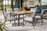 Hartman Sonas 6-seat rectangular aluminium garden dining set with matching chairs and table, ideal for outdoor patio use.