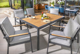 Hartman Sonas 6-seat rectangular aluminium dining set with matching chairs and table, ideal for outdoor garden dining.